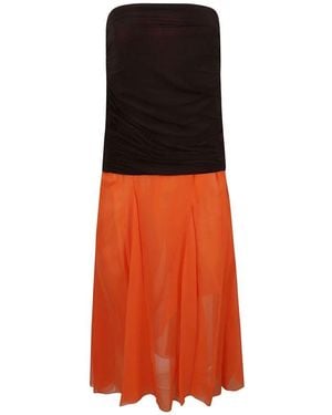Tory Burch Midi-Kleid Mit Jersey-Chiffon-Rock - Orange
