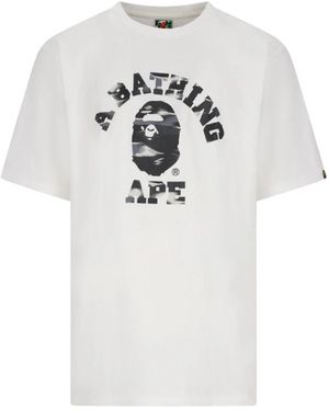 A Bathing Ape Screen Camo College Tee - Wit
