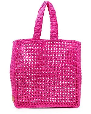 Chica Tassen ,Roze ,Fuchsia Straw Tote Bag Met Logo Patch