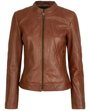 Bugatti Klassische Lederjacke Mit Stehkragen - Braun