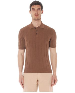 Gran Sasso Tops ,Bruin ,Polo Van Badstof Met Platte Ribstructuur