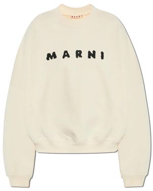 Marni Hoodies & Sweatvesten ,Katoen Sweatshirt Met Logo - Wit