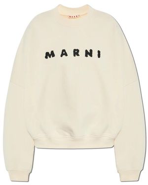 Marni Hoodies & Sweatvesten ,Katoen Sweatshirt Met Logo - Wit