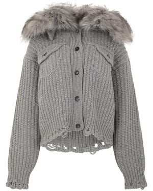 Blumarine Cardigan Mit Pelzkragen - Grau
