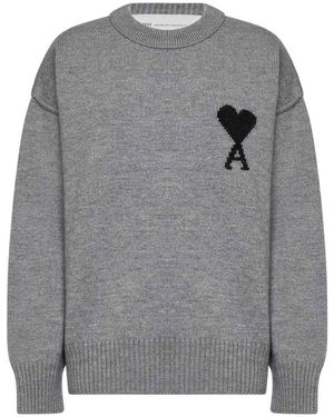 Ami Paris Truien & Vesten ,Grijs ,Wol Ami De Coeur Trui Met Ronde Hals