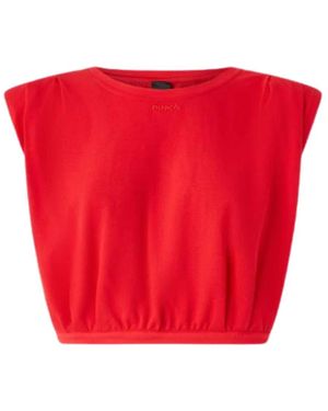 Pinko Tops ,Rood ,Katoen Maracaibo Maglia Crop Top Met Verlengde Schouders