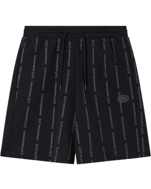 EA7 Korte Broeken ,Zwart ,Katoen Casual Shorts