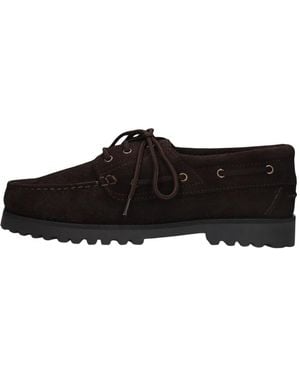 Les Deux Schoenen ,Bruin ,Leer Hairy Suede Boatshoe - Zwart
