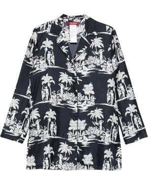 Max Mara Tropical Print Seidenbluse - Blau