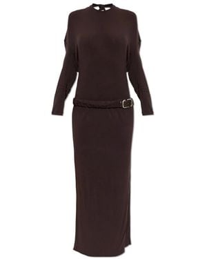 The Attico Kleedjes ,Bruin ,Leer Lange Jurk Met Riem