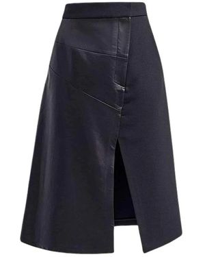 Barbara Bui Rokken ,Zwart ,Wol Hoge Taille Zwart Leren En Wollen Rok - Blauw