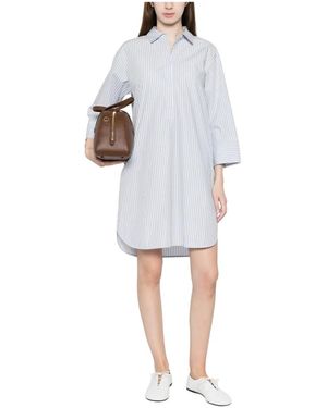 Woolrich Kleedjes ,Blauw ,Katoen Gestreepte Mini Jurk - Wit