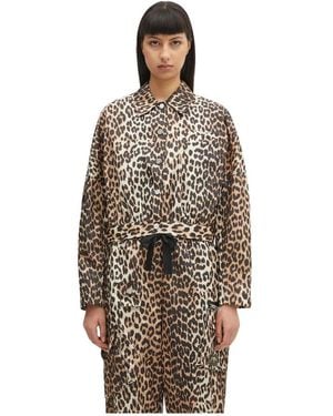Ganni Gecoate Nylon Jas - Bruin
