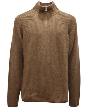 Brooksfield Groene Wollen Half-Zip Trui - Bruin