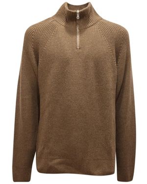 Brooksfield Groene Wollen Half-Zip Trui - Bruin