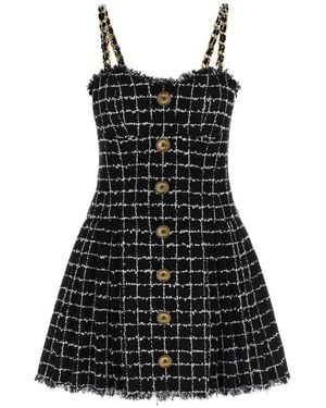 Balmain Tweed Dress With Chain - Black