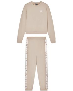 EA7 Fitness ,Katoen Zachte Jersey Jumpsuit Met Capuchon - Naturel