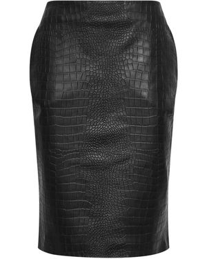 Alex Perry S0207Re26 Crocodile-Embossed Leather Midi Skirt - Zwart