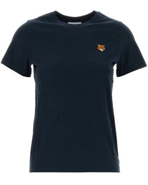 Maison Kitsuné Tops ,Blauw ,Katoen Fox Head Patch Katoenen T-Shirt