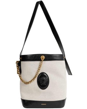 Versace Tassen ,Katoen Pivot Small Canvas Bucket Bag - Zwart