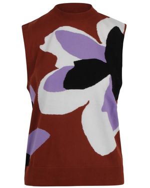 Plan C Katoenen Vest Met Bloemeninleg - Bruin