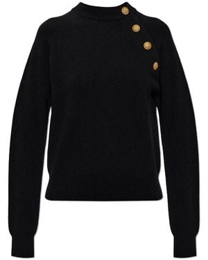 Balmain Truien & Vesten ,Zwart ,Wol Trui Met Drukknoopsluiting Op De Schouder