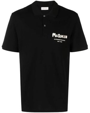 McQueen Graffiti Logo Cotton Polo Shirt - Black