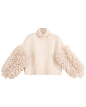 byTiMo Truien & Vesten ,Wit ,Pluizige Faux Fur Turtleneck Sweater - Naturel