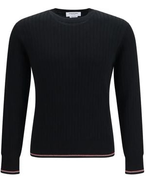 Thom Browne Rundhals-Pullover Aus Baumwolle Mit 4-Streifen-Detail - Schwarz