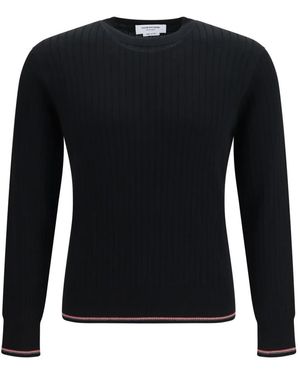 Thom Browne Truien & Vesten ,Zwart ,Katoen Crewneck Katoenen Gebreide Trui Met 4-Strepen Detail