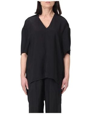 Rick Owens Schwarzes Seiden V-Ausschnitt Top