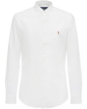 Polo Ralph Lauren Overhemden ,Wit ,Katoen Slim Fit Katoenen Overhemd