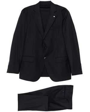 Luigi Bianchi Kostuums ,Blauw ,Leer Single-Breasted Pak - Zwart