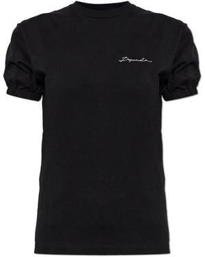 DSquared² Katoenen T-Shirt Met Pofmouwen - Zwart