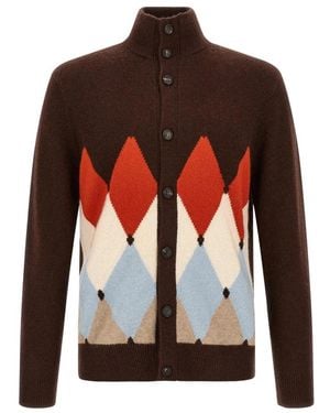 Ballantyne Kaschmir-Strickjacke Mit Rautenmuster - Rot