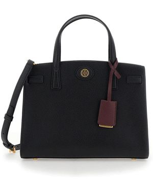 Tory Burch Borsa a mano in pelle nera con cinghia e bottone a pressione - Nero