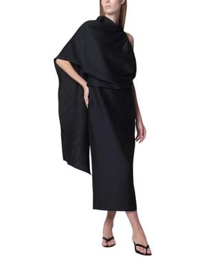 Rohe Kleedjes ,Zwart ,Wol Jurk Met Open Rug En Draperie