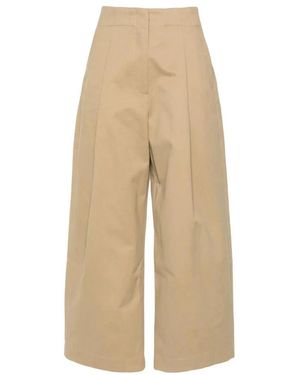Studio Nicholson Geplooide Wijde Pijpen Cropped Broek - Naturel
