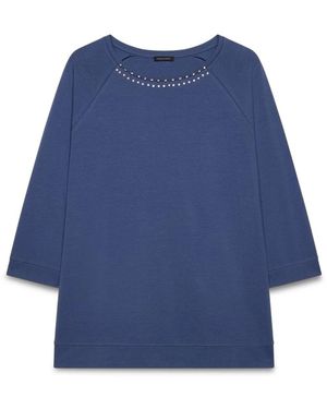 FIORELLA RUBINO Hoodies & Sweatvesten ,Blauw ,Katoen Katoenen T-Shirt Met Strass En Studs
