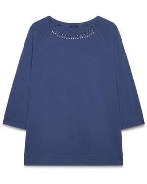 FIORELLA RUBINO Katoenen T-Shirt Met Strass En Studs - Blauw