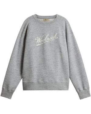 Woolrich Hoodies & Sweatvesten ,Grijs ,Crewneck Sweatshirt Met Script Logo