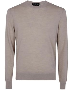 Tom Ford Fein Gestrickter Reiner Wollpullover Mit Rundhalsausschnitt - Grau