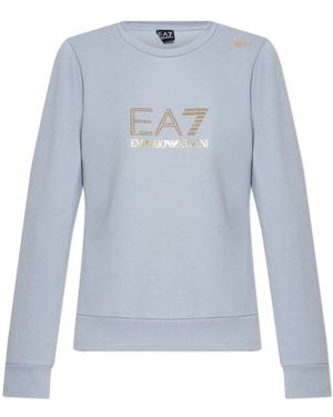 EA7 Hoodies & Sweatvesten ,Blauw ,Katoen Evolution Stretch Viscose-Blend Crew-Neck Sweatshirt