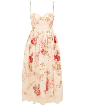 Zimmermann Kleedjes ,Wit ,Linnen Roselight Picnic Midi Jurk - Roze