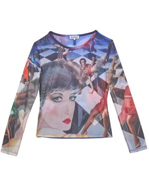 Sunnei Tops ,Veelkleurig ,Grafische Print Doorschijnende Longsleeve Top - Blauw