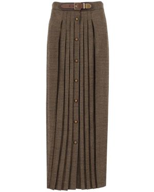 Etro Wol Maxirok Met Plooi En Ruitmotief - Bruin