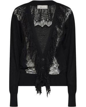 Blumarine Truien & Vesten ,Zwart ,Wol Chantilly Kant Wol Vest