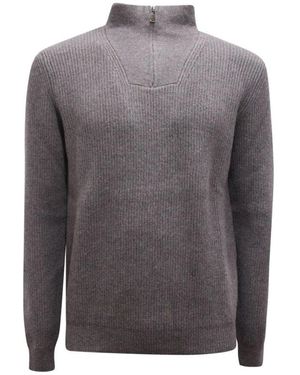 Alpha Studio Woll-Mid-Zip-Pullover - Grau