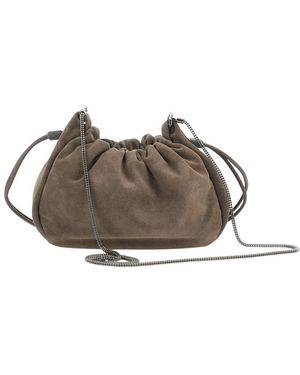 Brunello Cucinelli Tassen ,Bruin ,Leer Bucket Mellow Mini