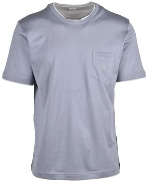 Eleventy Tops ,Grijs ,Katoen T-Shirt Met Ronde Hals - Blauw